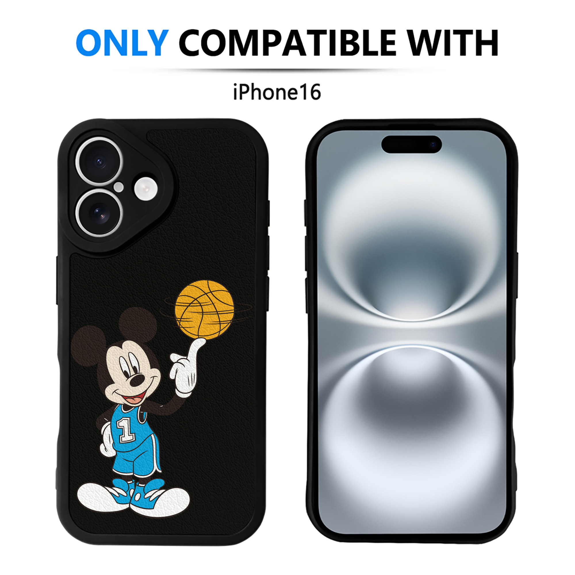 （画像用） ミッキーマウス Mickey Mouse 【iPhone 16シリーズ対応】シリコンスマホケース（レザー調） 材質：シリコン